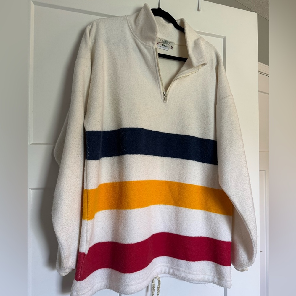 Orvis Women's Sweater with Navy, Yellow, and Red Stripes